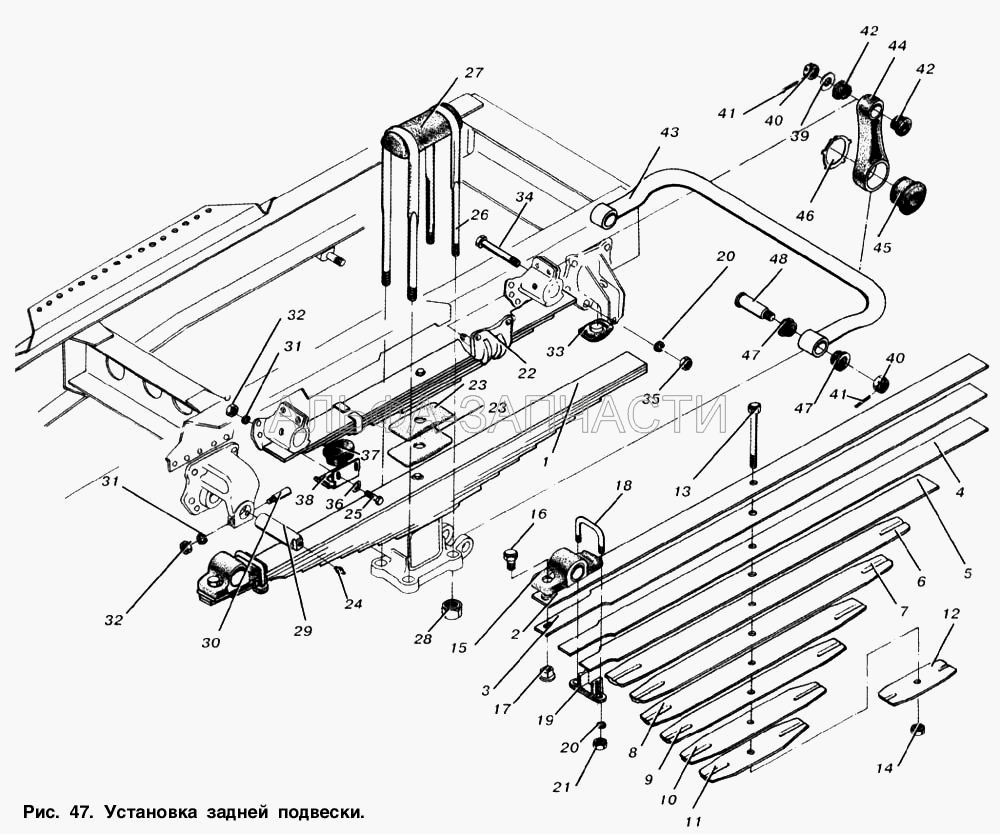 Каталог запасных частей к технике: МАЗ-54323 (справочная информация). Установка передней подвески