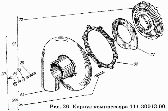 Корпус компрессора 111.300013.00 (111.30127.00 Прокладка корпуса компрессора) 