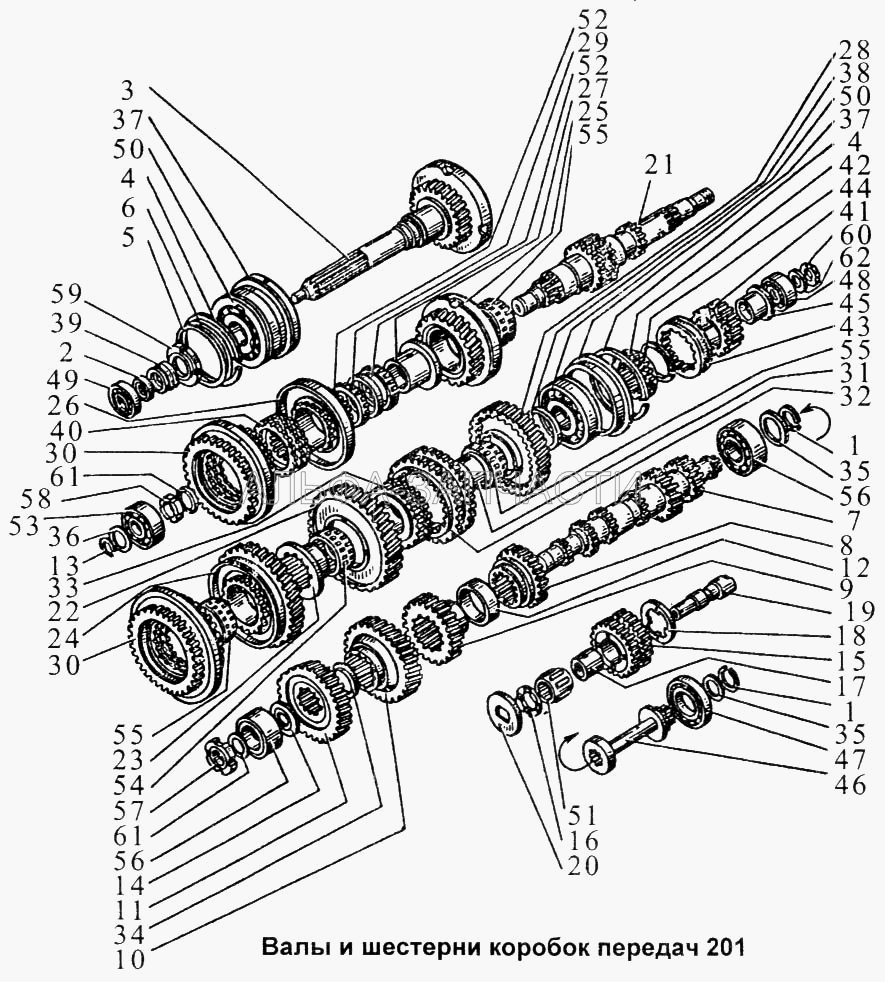 Валы и шестерни коробок передач 201 (464916Е Подшипник) 