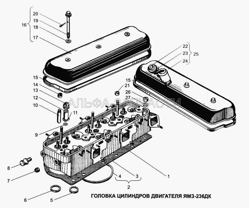 Головка цилиндров двигателя ЯМЗ-236ДК (236-1003256-Б2 Крышка головки цилиндров с сапуном в сборе) 