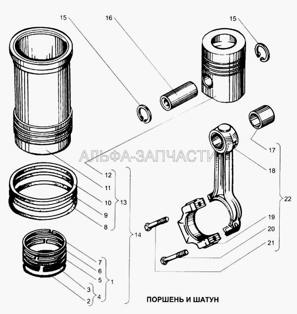 Поршень и шатун (236-1002024-А Кольцо уплотнительное верхнее) 