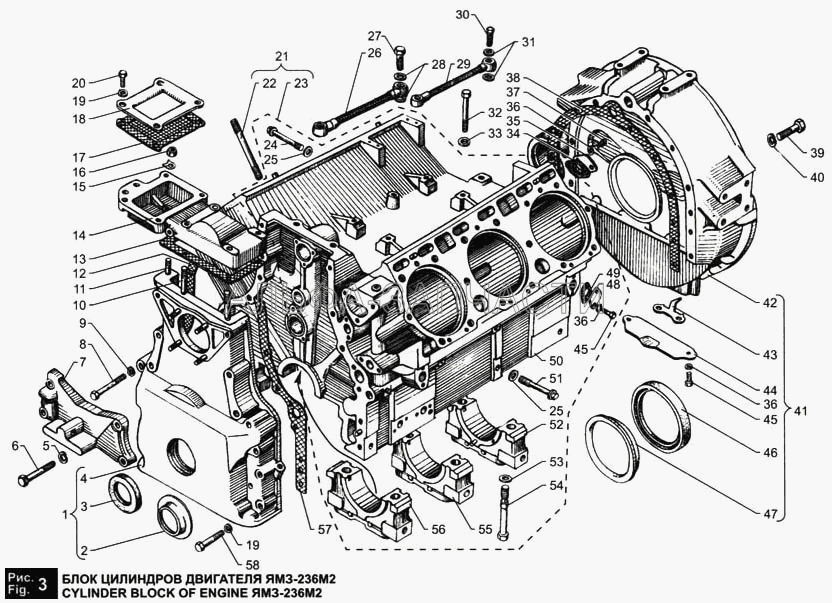 Блок цилиндров двигателя ЯМЗ-236М2 (236-1002311-А Картер маховика в сборе) 