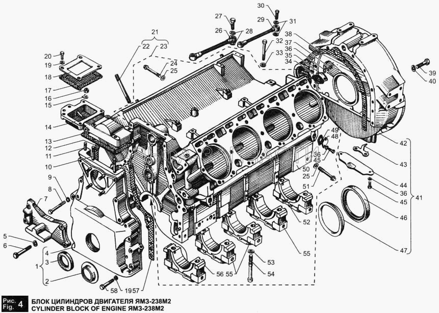 Блок цилиндров двигателя ЯМЗ-238М2 (238-1111614 Трубка подвода масла к топливному насосу) 
