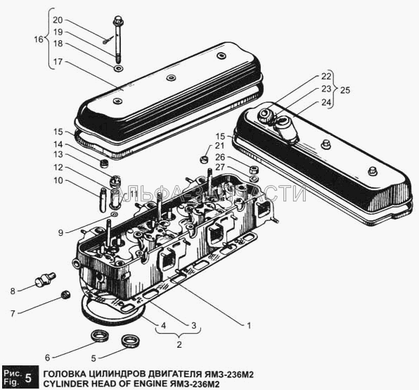 Головка цилиндров двигателя ЯМЗ-236М2 (236-1003260-Б Крышка головки цилиндров в сборе) 