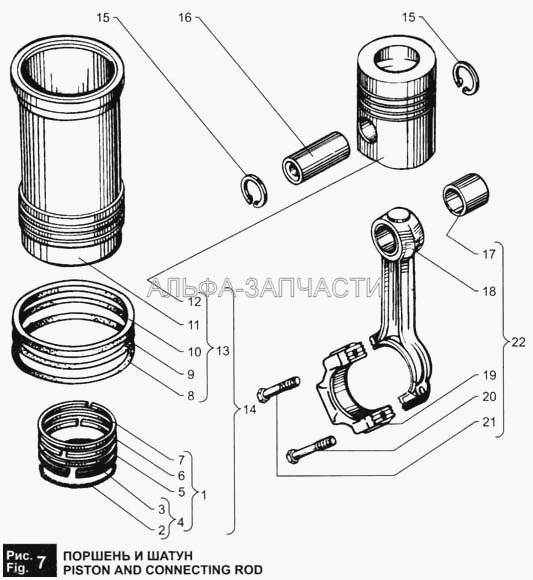 Поршень и шатун (236-1004005 Гильза, поршень, уплотнительные и поршневые кольца, комплект на один цилиндр) 