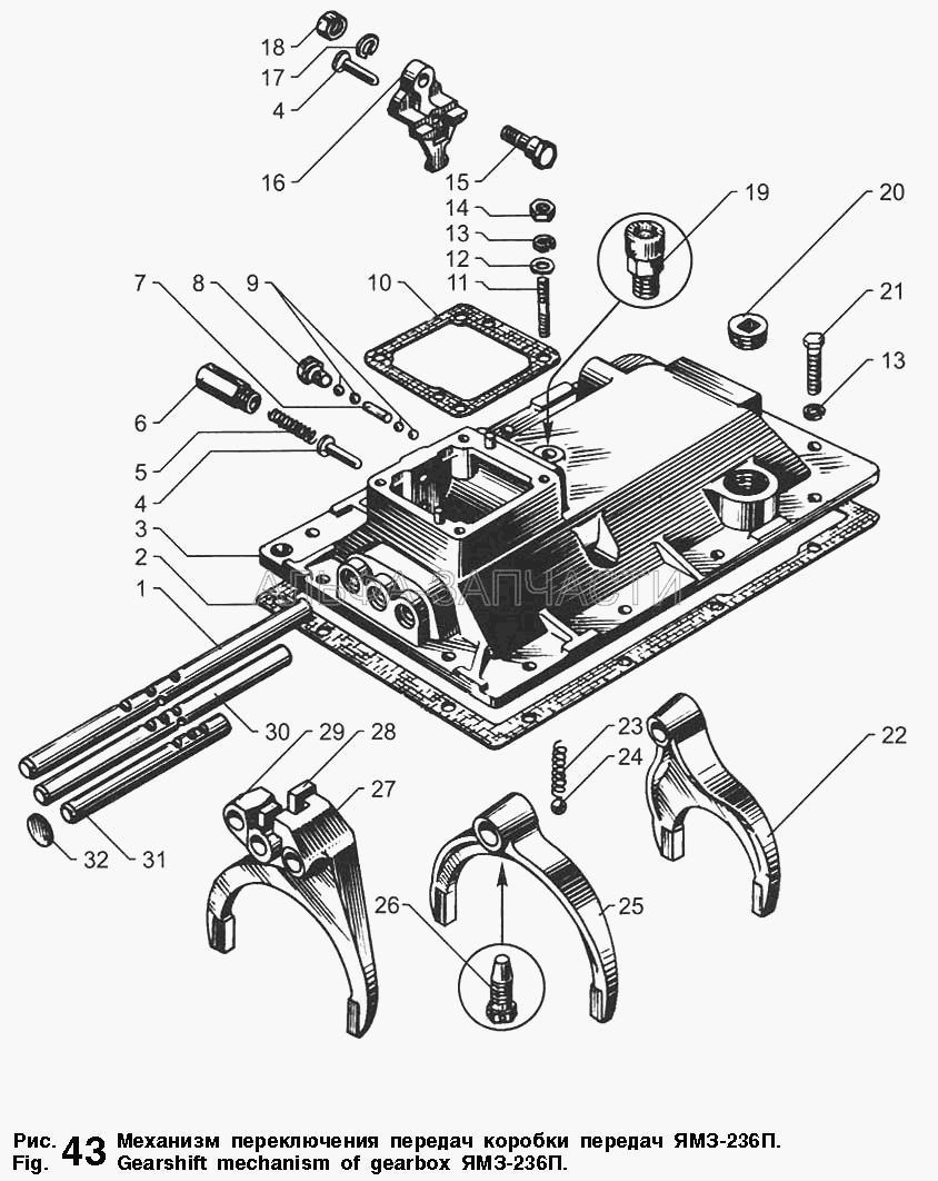 Механизм переключения передач коробки передач ЯМЗ-236П (252136-П2 Шайба 10 пружинная) 