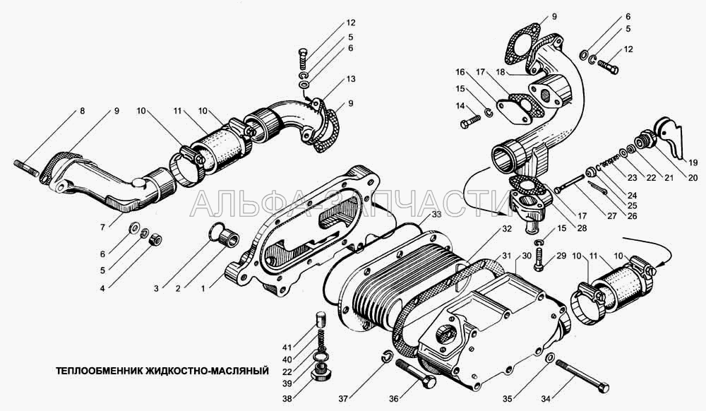 Теплообменник жидкостно-масляный (238Б-1013726 Патрубок подводящий) 