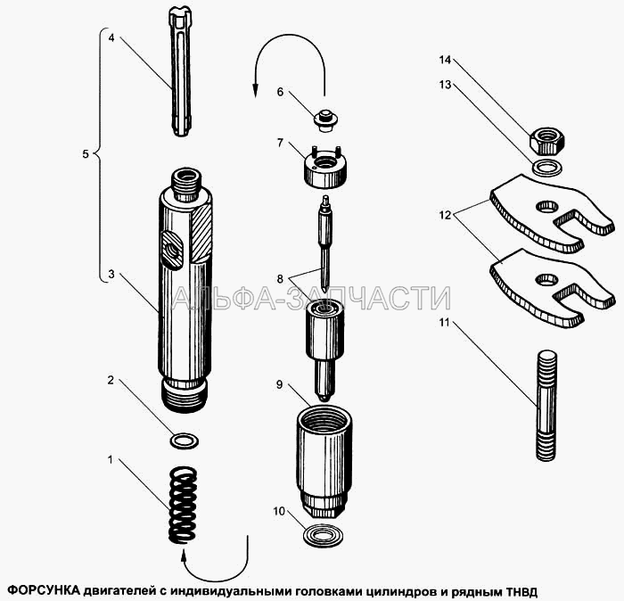 Форсунка двигателей с индивидуальными головками цилиндров и рядным ТНВД  