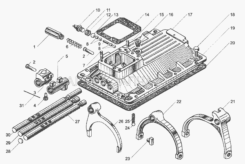 Механизм переключения коробки передач ЯМЗ-239.17-22 (336.1702024 Вилка переключения заднего хода) 