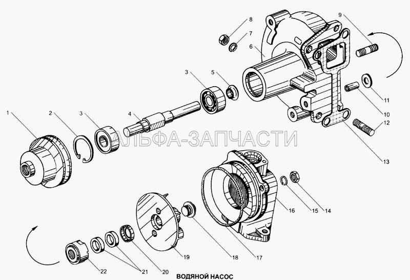 Водяной насос (236-1307030-В Крыльчатка в сборе) 