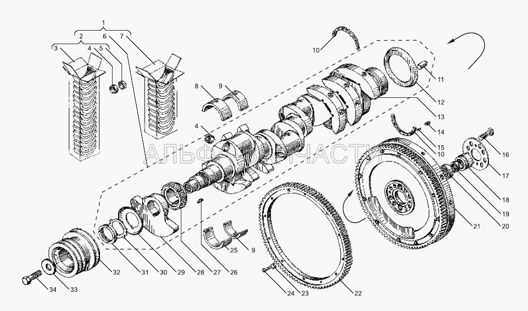 Вал коленчатый и маховик двигателей ЯМЗ-238БЕ, ЯМЗ-238ДЕ (7511.1005127 Болт крепления маховика) 