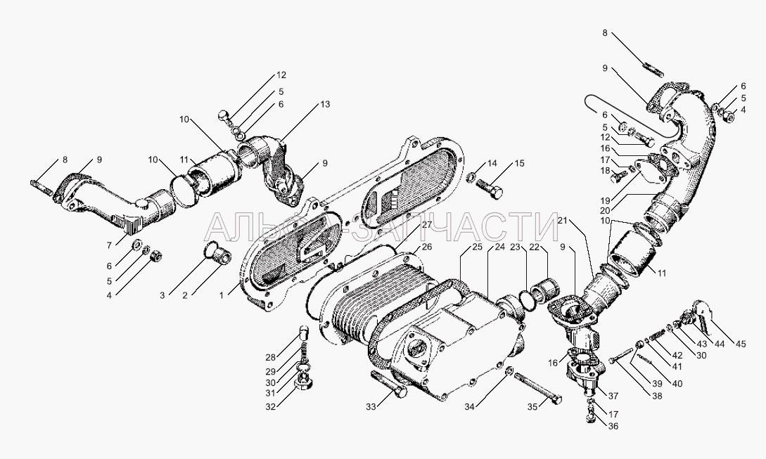 Теплообменник жидкостно-масляный (238Б-1013732 Патрубок отводящий) 