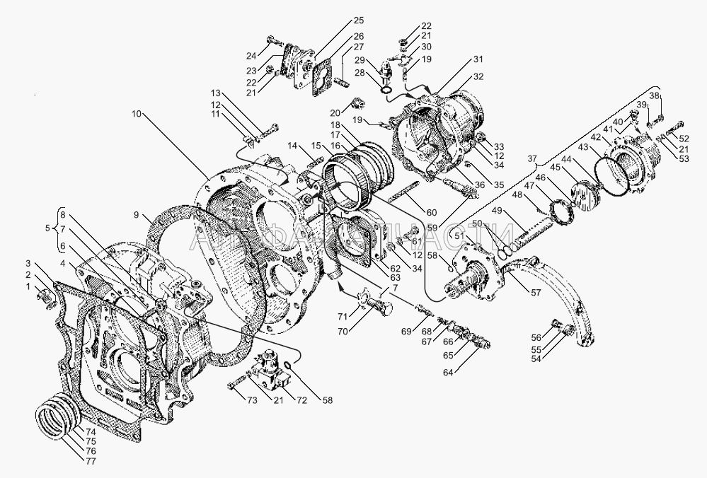 Картер демультипликатора коробок передач ЯМЗ-239-01, ЯМЗ-2391-01 (алюминиевый) (201.3802069 Прокладка) 