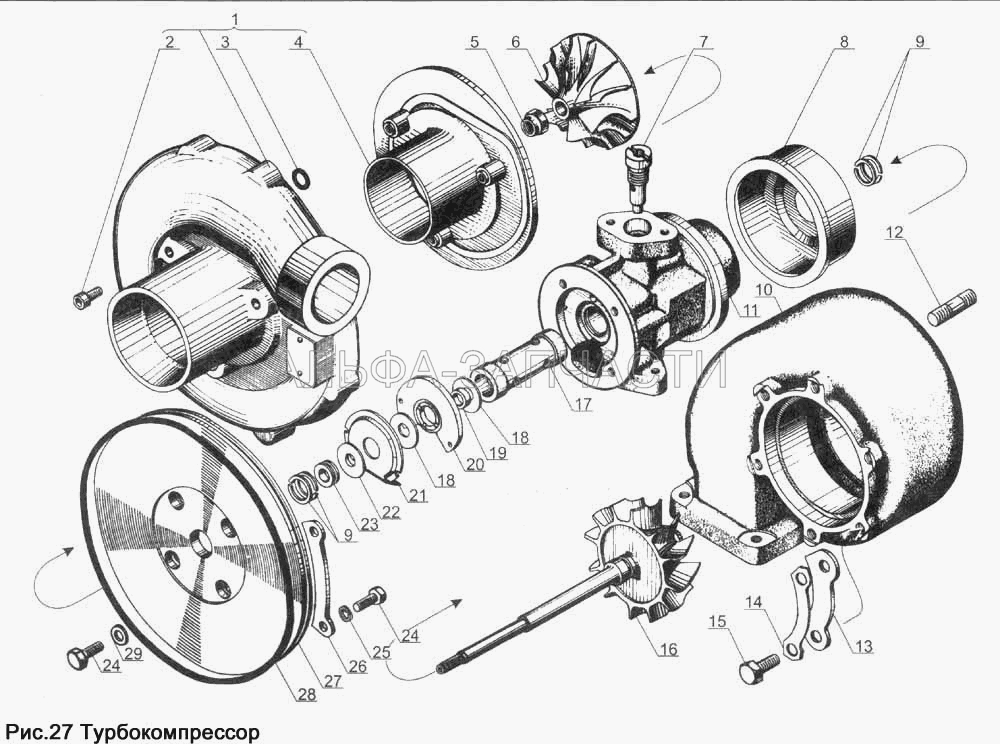 Турбокомпрессор (12.1118086 Колесо турбины с валом в сборе) 