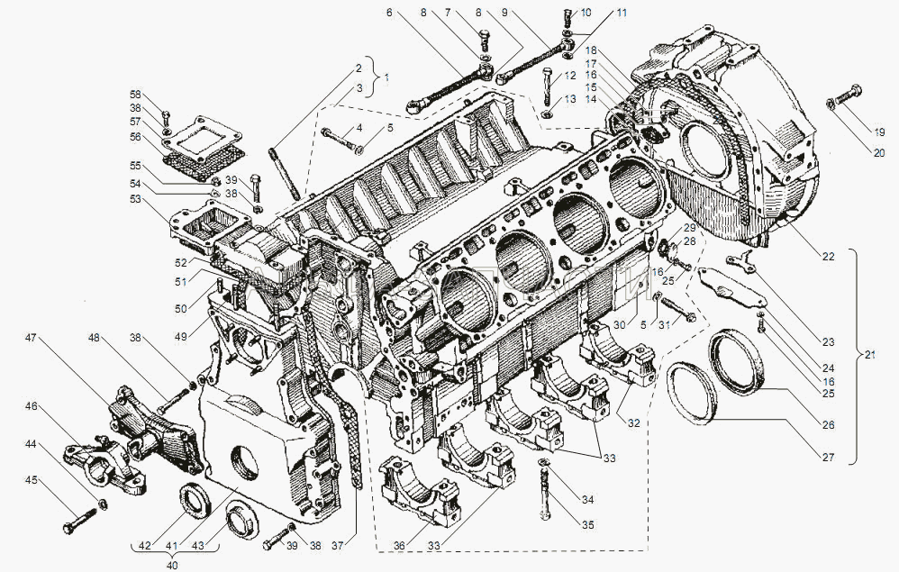 Блок цилиндров (238НБ-1001020-Б2 Кронштейн передней опоры двигателя) 