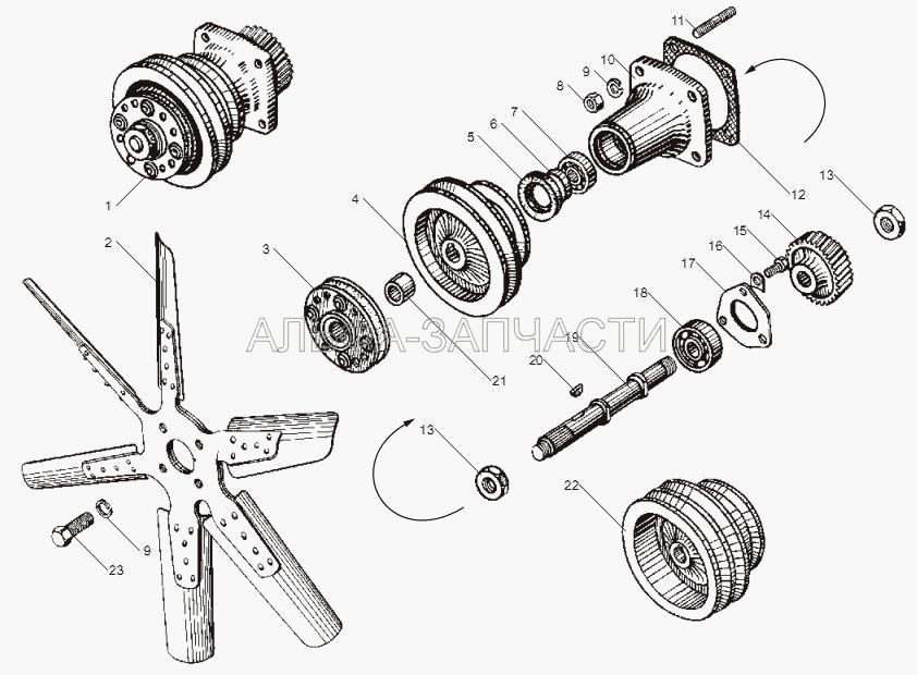 Вентилятор и привод вентилятора двигателей ЯМЗ-238НД3 и ЯМЗ-238НД4  