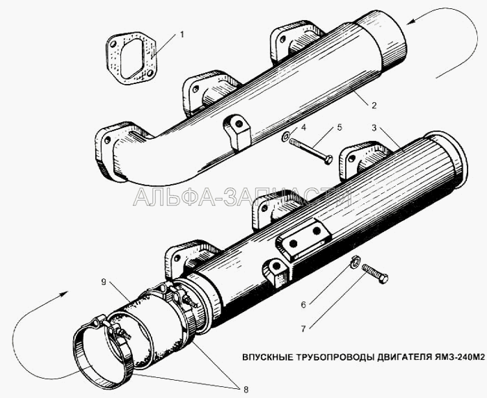 Впускные трубопроводы двигателя ЯМЗ-240М2  