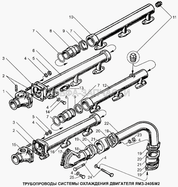 Трубопроводы системы охлаждения двигателя ЯМЗ-240БМ2  