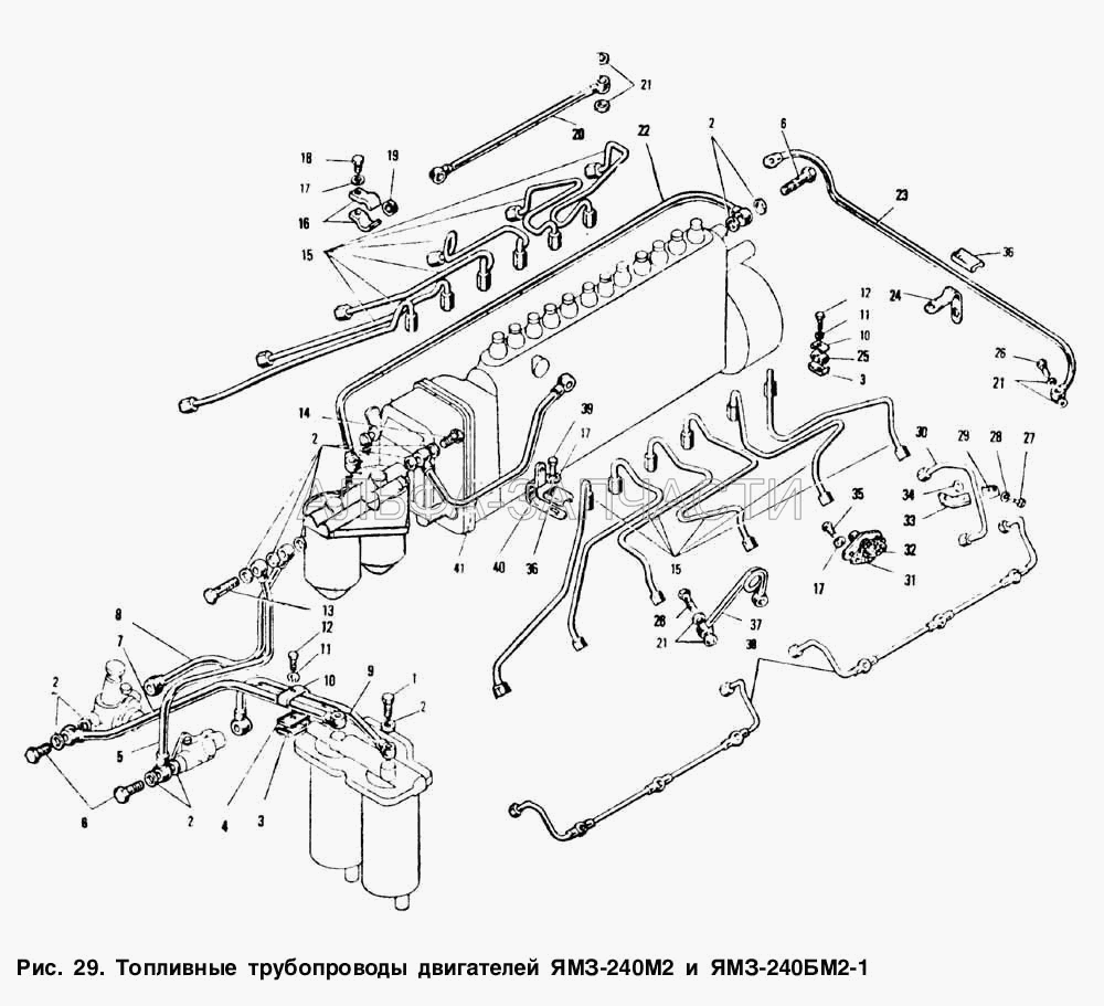 Топливные трубопроводы двигателей ЯМЗ-240М2 и ЯМЗ-240БМ2-1  