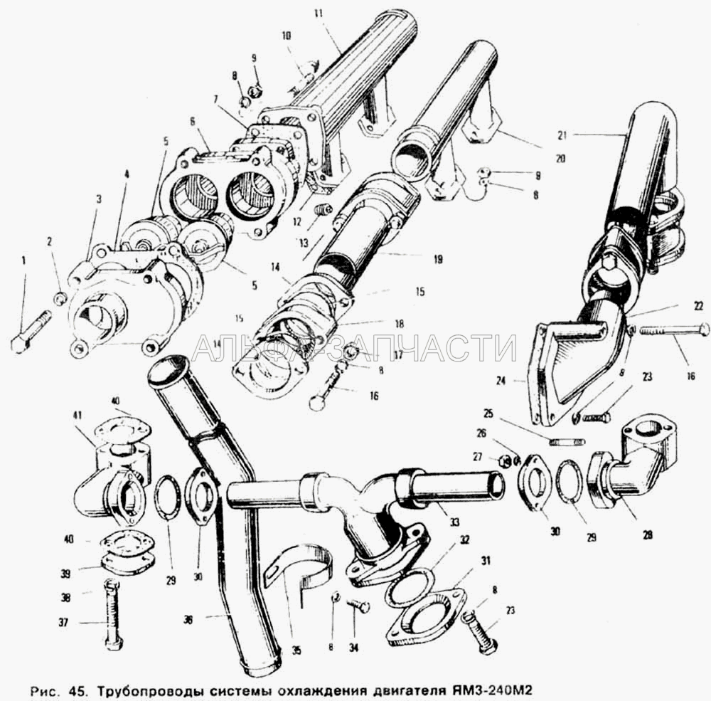 Трубопроводы системы охлаждения двигателя ЯМЗ-240М2  