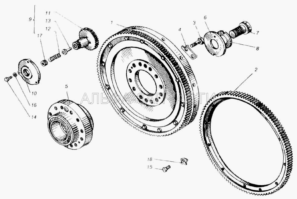 Маховик и механизм поворота коленчатого вала (240-1005648 Ступица маховика) 