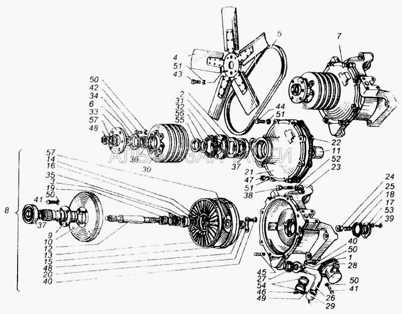 Привод вентилятора двигателя ЯМЗ-240Б (252154-П2 Шайба пружинная) 