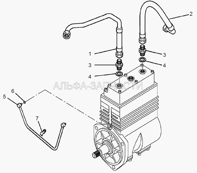 Трубки подвода смазки, подвода и отвода охлаждающей жидкости компрессора воздушного (650.3509260 Трубка подвода масла к компрессору воздушному) 