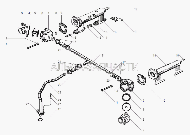 ВОДЯННЫЕ ТРУБЫ И ТЕРМОСТАТЫ СИСТЕМЫ ОХЛАЖДЕНИЯ двигателей ЯМЗ-6562.10, ЯМЗ-6563.10  