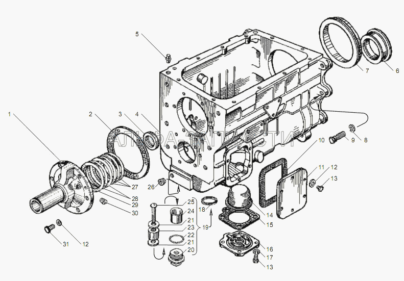 КАРТЕР КОРОБКИ ПЕРЕДАЧ ЯМЗ-2381 для двигателя ЯМЗ-6562.10 (238М-1701078 Гнездо заднего подшипника промежуточного вала) 