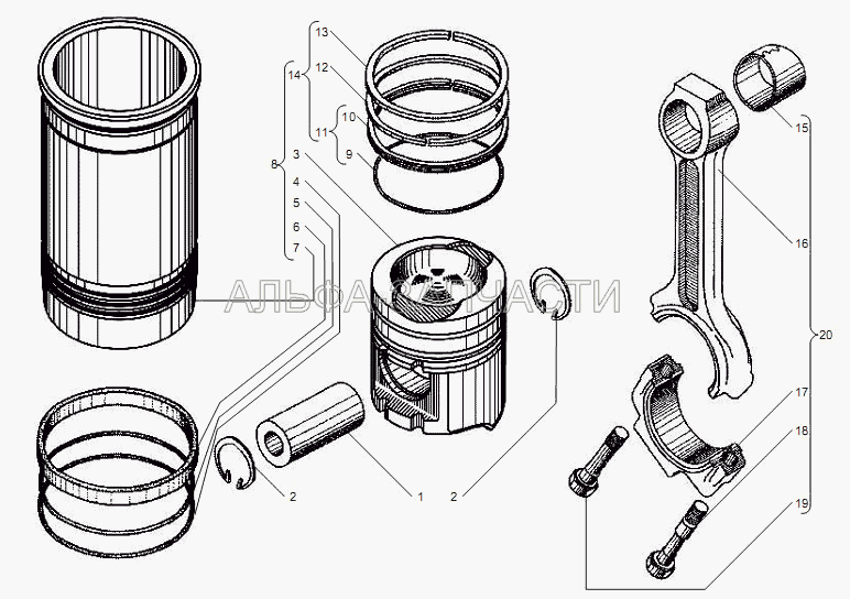 Поршень и шатун (236-1002023 Кольцо уплотнительное) 