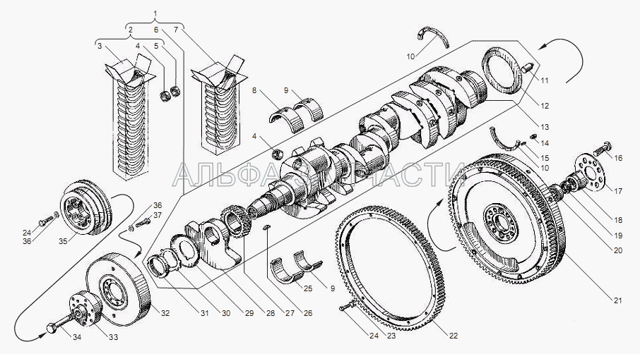 Вал коленчатый и маховик (238-1000102-Б2-Р2 Вкладыши коренных подшипников 109,50 мм (комплект)) 