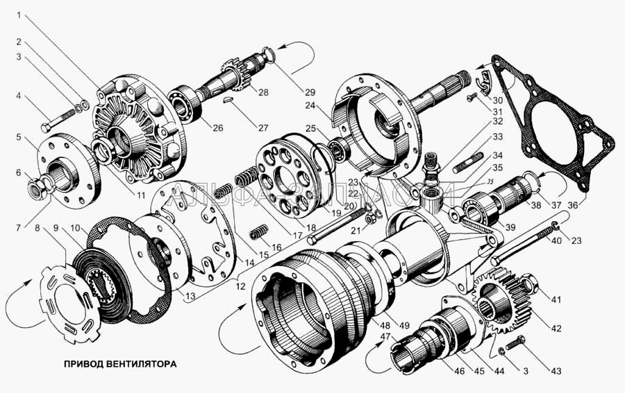 Привод вентилятора (236-1308047 Вал привода в сборе) 