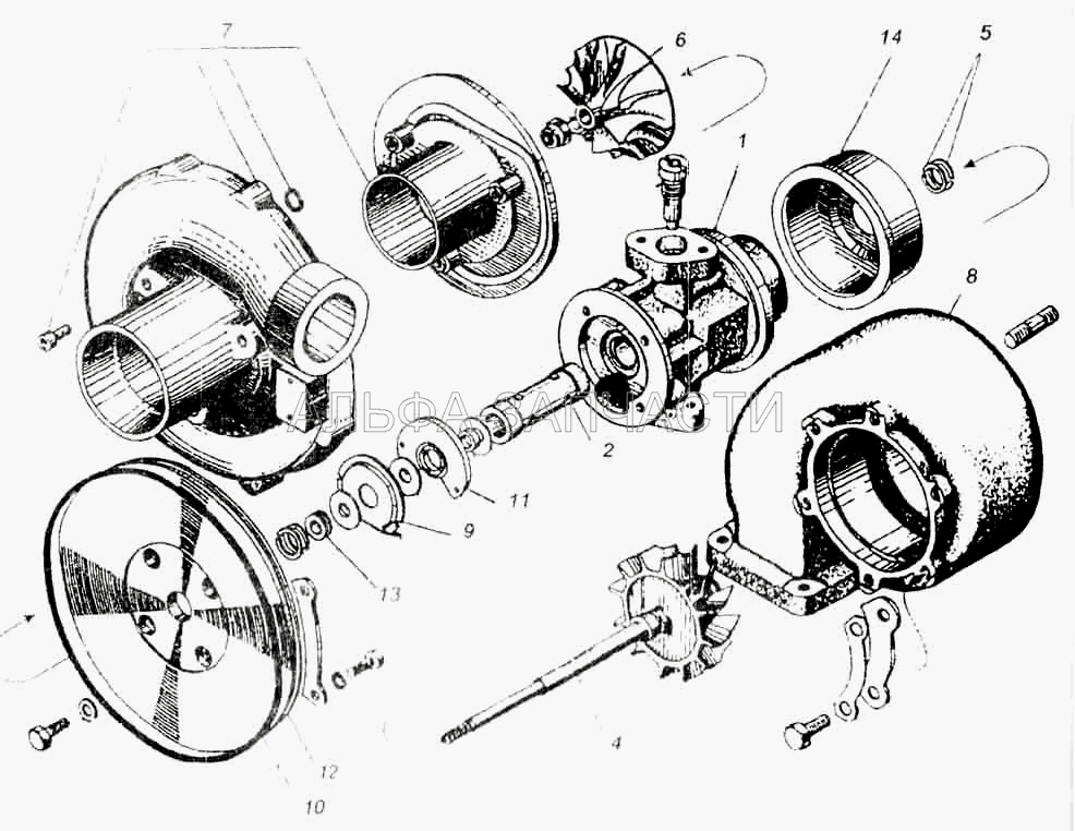 Турбокомпрессор 12.1118010 (12.1118086 Колесо турбины с валом в сборе) 