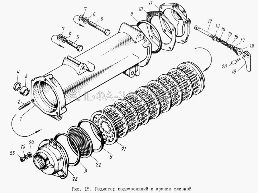 Радиатор водомасляный и краник сливной (216527-П29 Шпилька) 