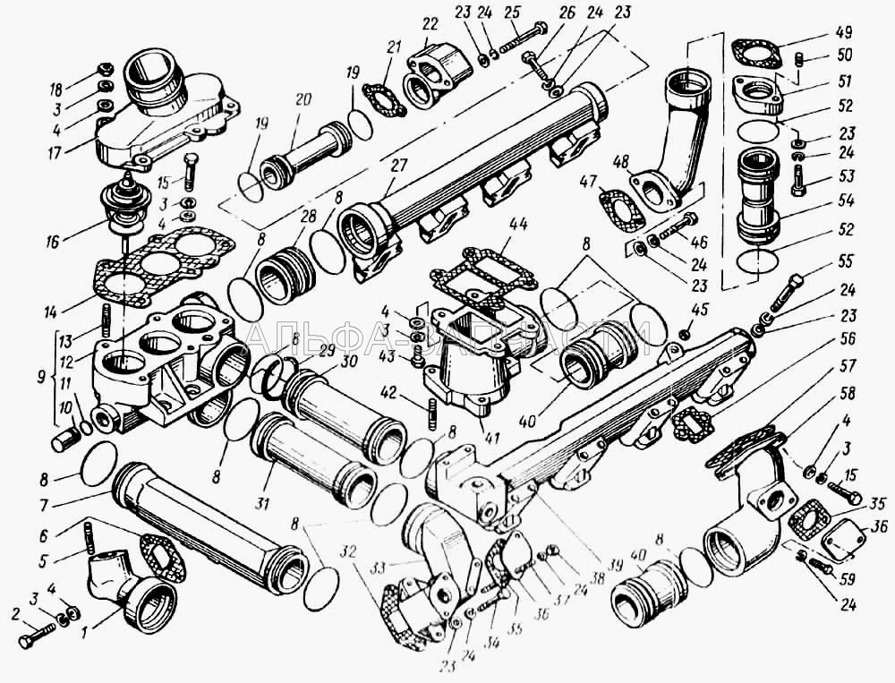 Трубы и термостаты системы охлаждения (840.1303024 Прокладка патрубка) 