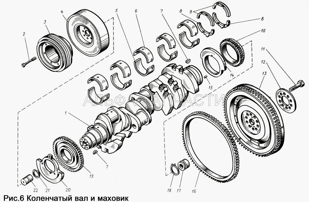 Коленчатый вал и маховик  