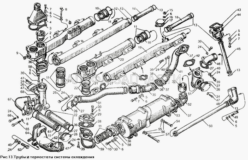 Трубы и термостаты системы охлаждения  