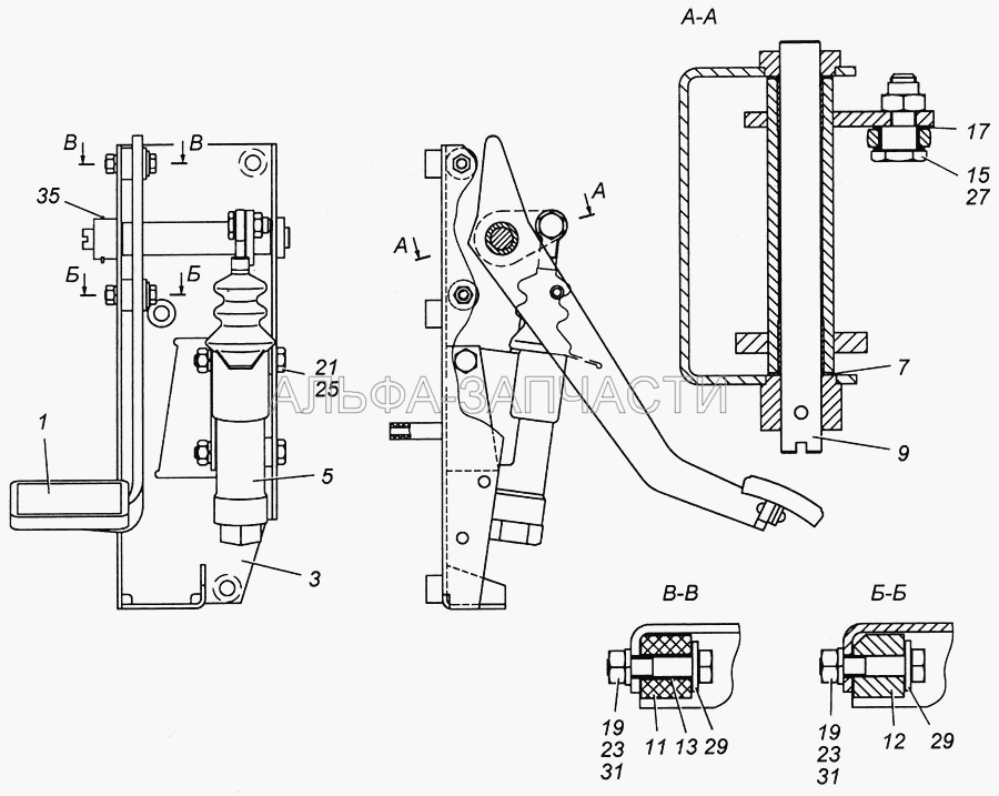 Педаль сцепления с кронштейном и главным цилиндром в сборе 4308-1602008 (251646 Гайка М10х1,25-6Н ОСТ 37.001.197-75) 