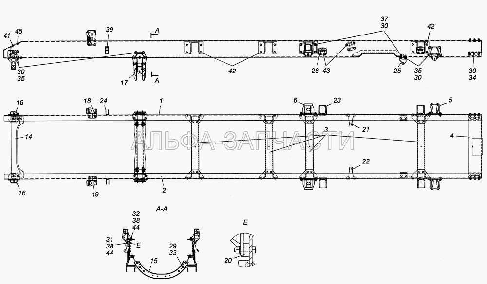 Рама в сборе Э4308-2800010 (5425-2913444 Кронштейн дополнительной рессоры) 