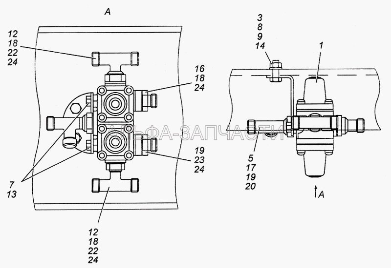 Установка четырехконтурного защитного клапана 4308-3500015 (861035 Тройник) 