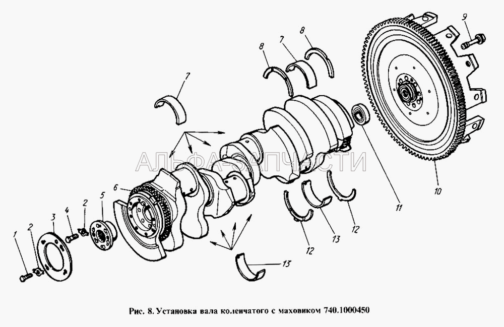 Установка вала коленчатого с маховиком (740.1005008 Вал коленчатый в сборе) 
