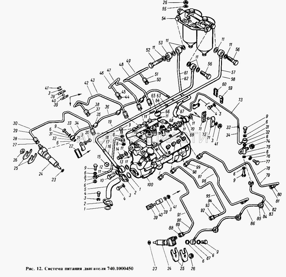 Система питания двигателя (740-1104384-02 Трубка низкого давления отводящая в сборе) 