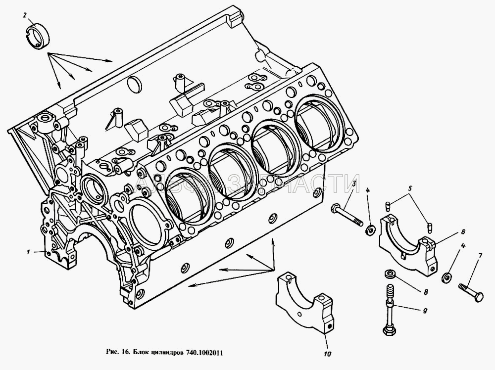 Блок цилиндров (740.1006037 Втулка распределительного вала) 