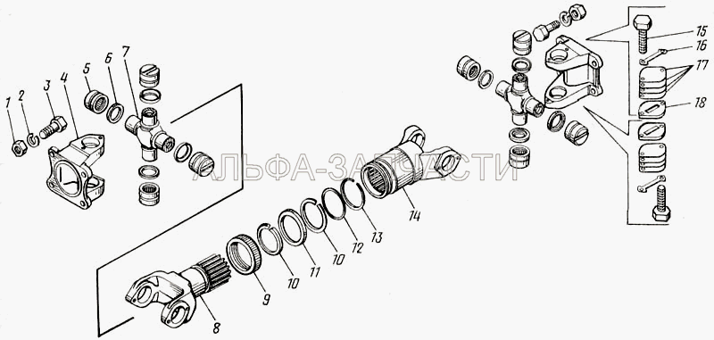 Вал карданный основной с карданами в сборе 4310-2202011 (853025 Болт М16х1,5-6gх42) 