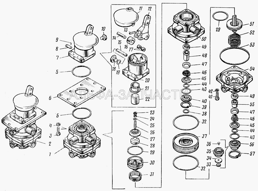 Кран тормозной двухсекционный 100-3514010 (100-3514023 Кольцо) 