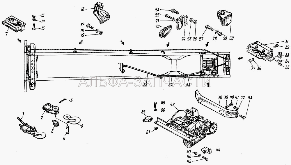 Установка лебедки (4310-4502110-01 Вал карданный задний в сборе) 