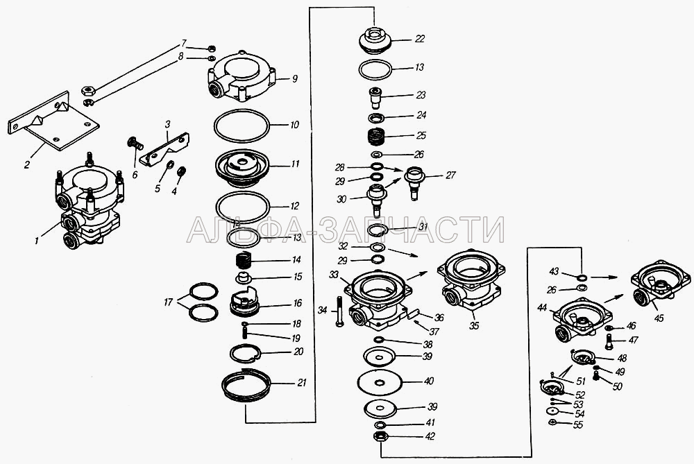 Клапан и управление тормозами прицепа с двухпроводным приводом (100-3522037 Кольцо) 