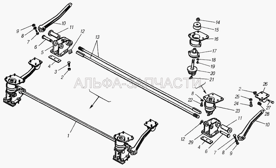 Установка кронштейнов и механизма уравновешивания кабины (5320-5001035 Кронштейн переднего крепления нижний левый) 