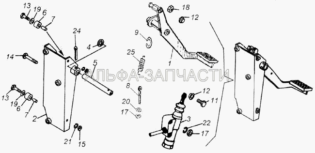Педаль сцепления с кронштейном и главным цилиндром  