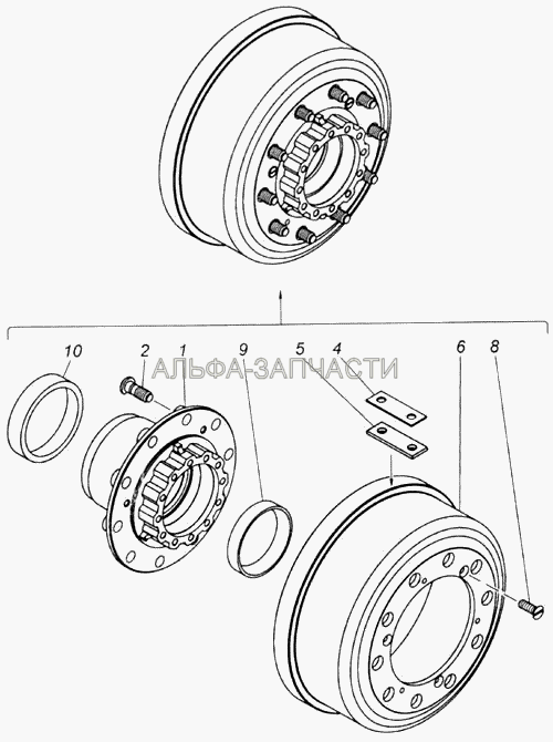 Ступица колеса с барабаном тормоза (853352 Винт М10х1,25-6gх25) 